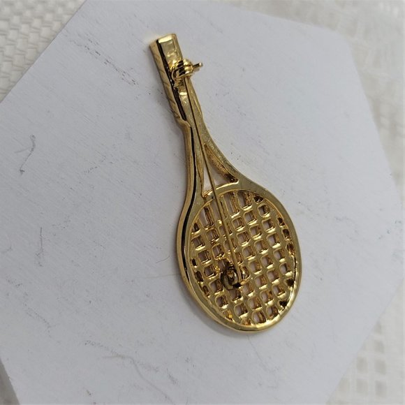 Tennis Racquet Pin Brooch Gold Sports Pin - Picture 7 of 7